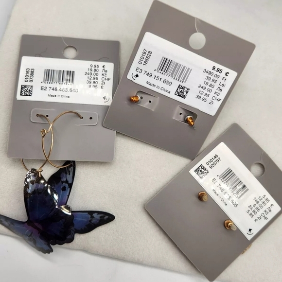 Lot Of 3 Pairs Bijou BRIGITTE Pierced Earrings Butterfly Gold Nugget Green Hoop - Picture 13 of 15